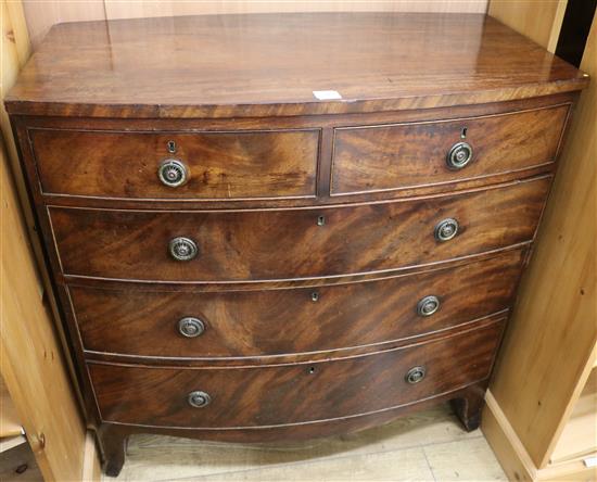 A Regency mahogany bowfront chest, fitted two short and three long drawers, W.3ft 5in.